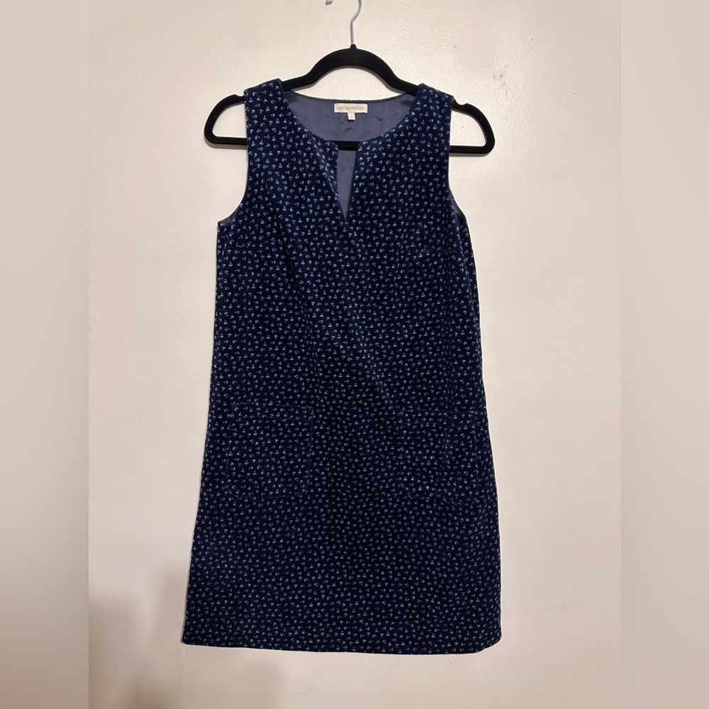 Ann Mashburn Corduroy Floral Shift Dress Navy Size Small